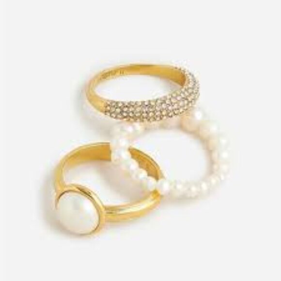 J.Crew Pearl and Crystal Set of Three Rings - Picture 1 of 2
